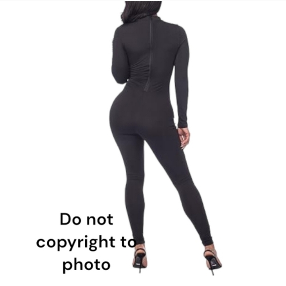 Women's One Piece Jumpsuit Long Sleeve High Neck Bodycon Tight Full length - Picture 10 of 10